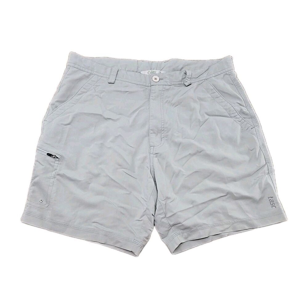 Tasc Mens Flat Front Performance Bamboo Short Light Gray Zip 6.75" Ins Size 32